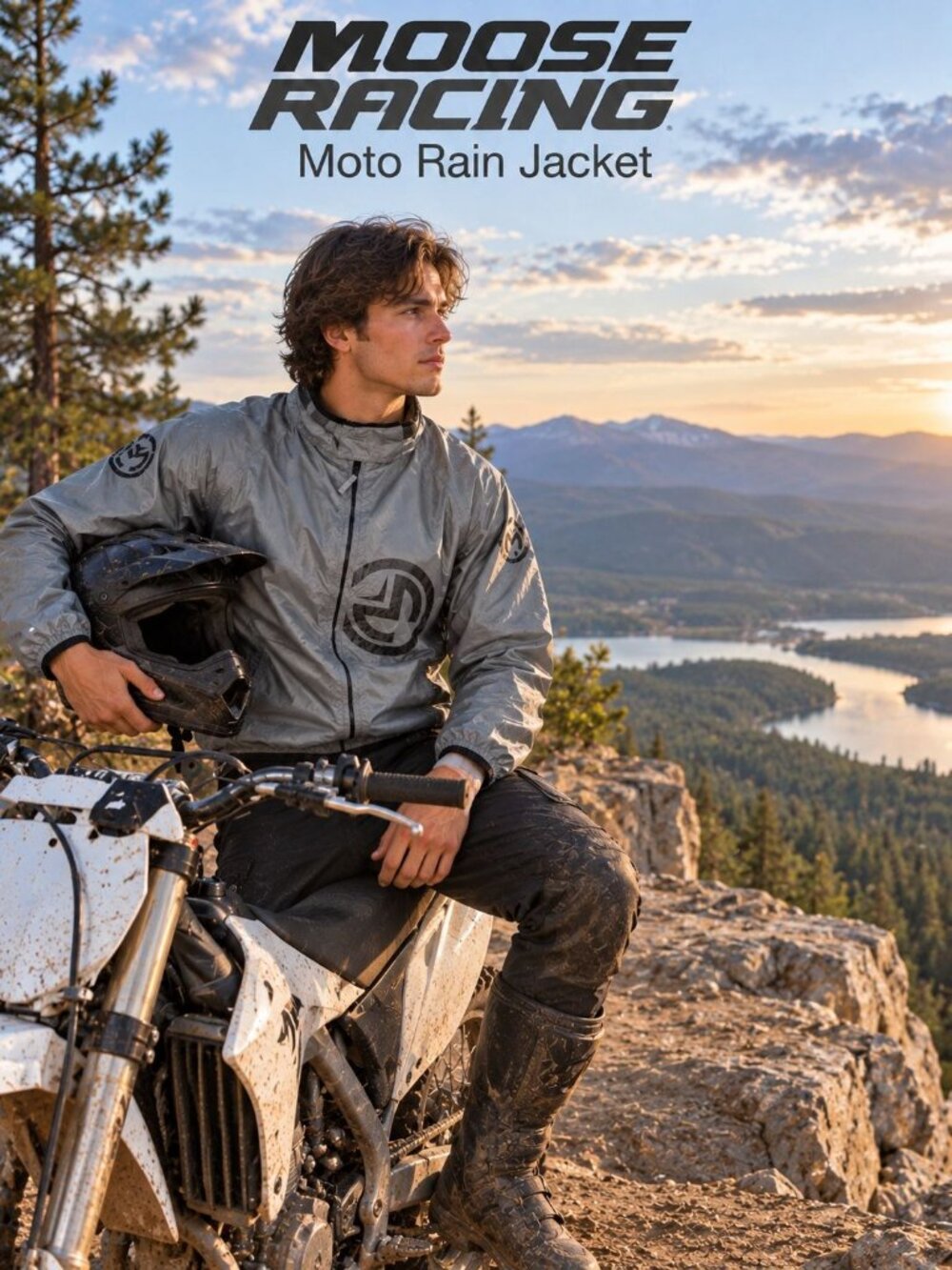 Moose Racing Rain Jacket Men L Gray Motorcycle Motocross MX Waterproof